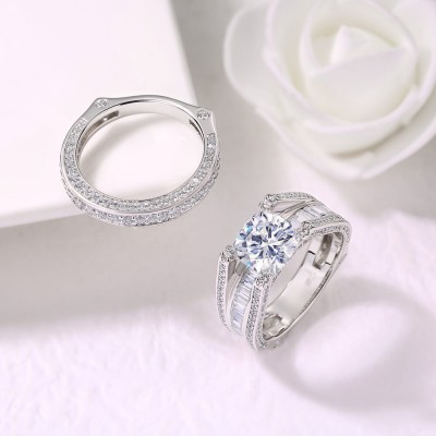 Cushion Cut White Sapphire 925 Sterling Silver 2 Pieces Bridal Ring Sets