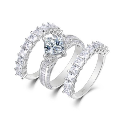 Princess Cut White Sapphire Sterling Silver 3 Pieces Bridal Sets