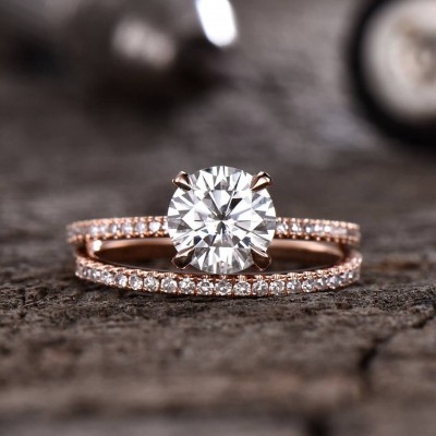 Rose Gold Round Cut White Sapphire 925 Sterling Silver Bridal Sets