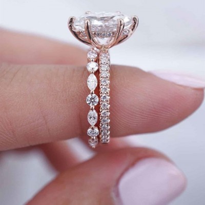 Rose Gold Marquise Cut White Sapphire Sterling Silver 2 Pieces Bridal Sets