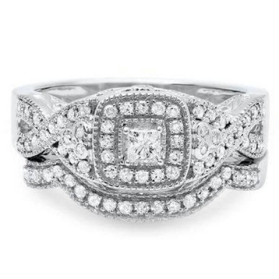 Princess Cut White Sapphire 925 Sterling Silver Halo Bridal Sets