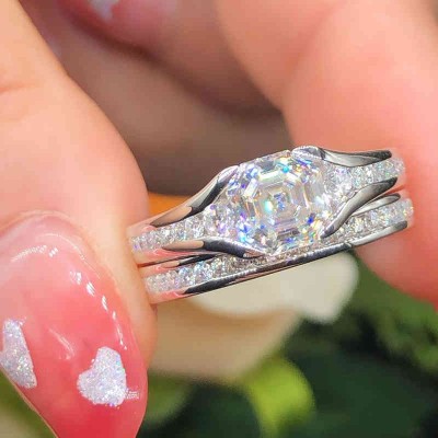 Asscher Cut White Sapphire 925 Sterling Silver Bridal Sets