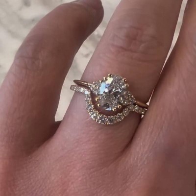 Yellow Gold Oval Cut White Sapphire 925 Sterling Silver Bridal Sets