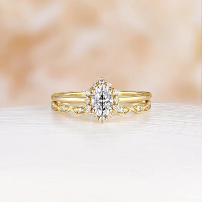 Vintage Yellow Gold Oval Cut White Sapphire 925 Sterling Silver Bridal Sets