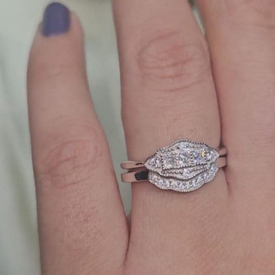 Vintage Princess Cut White Sapphire 925 Sterling Silver Three Stone Bridal Sets