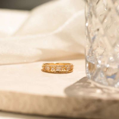 Yellow Gold Emerald Cut 925 Sterling Silver 3-Piece Stackable Bands Set