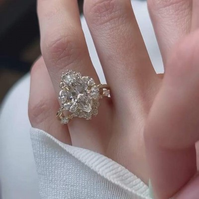 Yellow Gold Marquise Cut White Sapphire 925 Sterling Silver Halo Bridal Sets