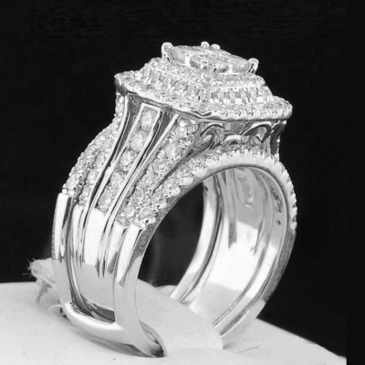 Princess Cut White Sapphire 925 Sterling Silver 3-Piece Bridal Sets