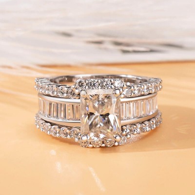 Radiant Cut White Sapphire 925 Sterling Silver 3-Piece Bridal Sets