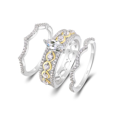 Marquise Cut White Sapphire Two-Tone 925 Sterling Silver 3 Pieces Bridal Sets