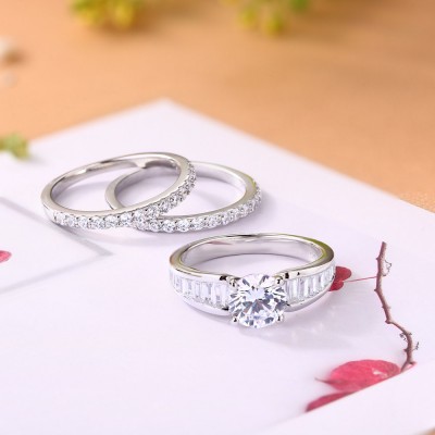 Round Cut White Sapphire 925 Sterling Silver 3-Piece Bridal Sets