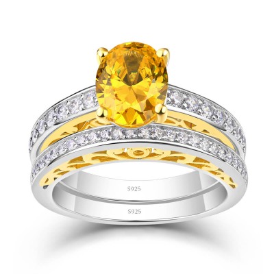 Oval Cut Yellow Topaz 925 Sterling Silver Two-Tone Bridal Sets