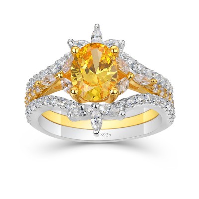 Oval Cut Yellow Topaz 925 Sterling Silver Enhanced 3-Piece Bridal Sets