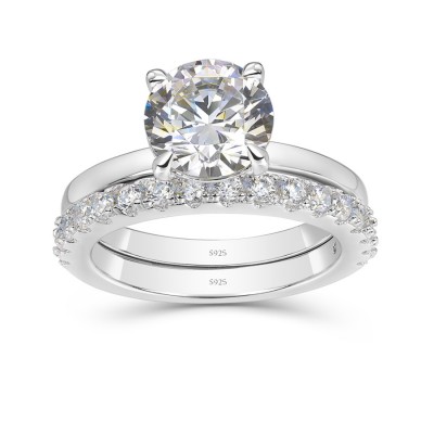 Classic Round Cut White Sapphire Sterling Silver Bridal Ring Sets