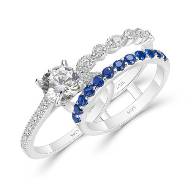 Round Cut White Sapphire Insert 925 Sterling Silver Bridal Sets