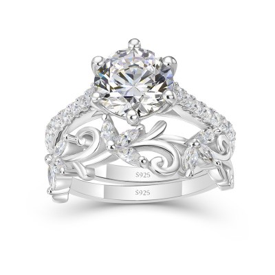 Round Cut White Sapphire 925 Sterling Silver Branch Bridal Sets