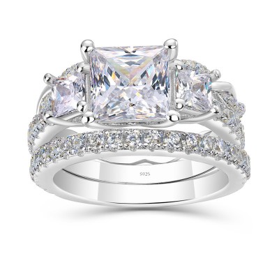 Princess Cut White Sapphire 925 Sterling Silver Stackable 3-Piece Bridal Sets