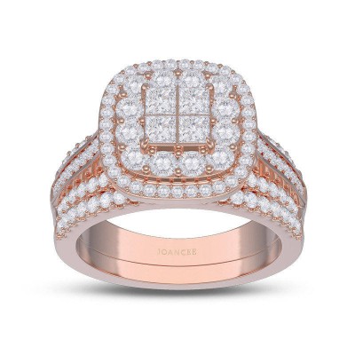 Rose Gold Princess Cut White Sapphire 925 Sterling Silver Double Halo Bridal Sets