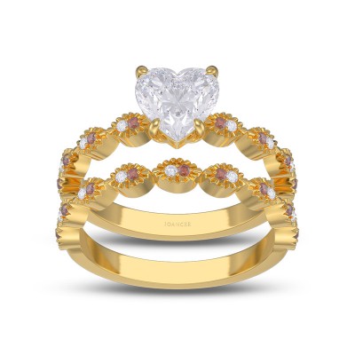 Yellow Gold Heart Cut White Sapphire 925 Sterling Silver Bridal Sets