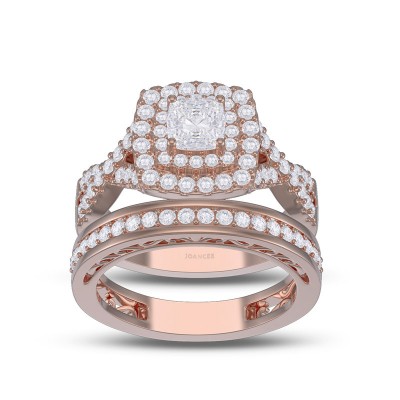 Rose Gold Cushion Cut White Sapphire 925 Sterling Silver Halo Twisted Bridal Sets
