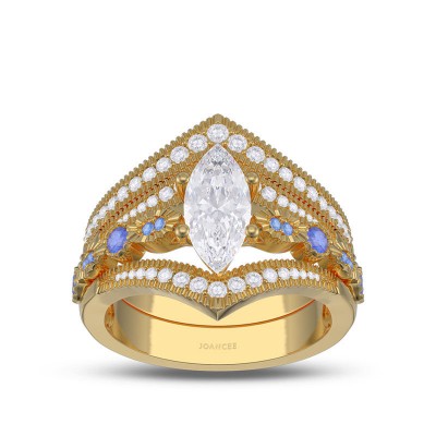 Yellow Gold Art Deco Marquise Cut White Sapphire 925 Sterling Silver Bridal Sets