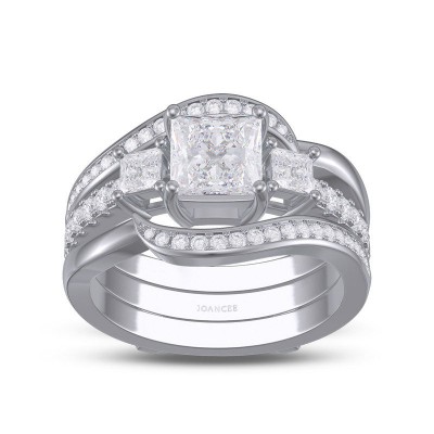 Princess Cut White Sapphire 925 Sterling Silver Insert 3-Stone Bridal Sets