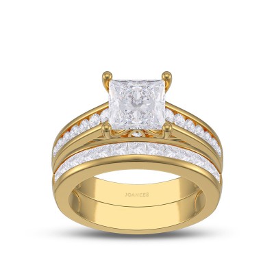 Yellow Gold Princess Cut White Sapphire 925 Sterling Silver Bridal Sets