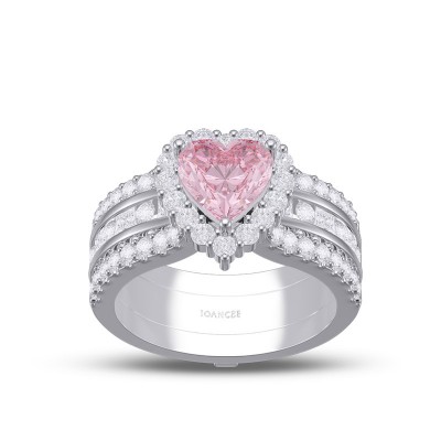 Heart Cut Pink Sapphire 925 Sterling Silver Halo Insert Bridal Sets