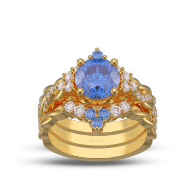 Yellow Gold Round Cut Blue Sapphire 925 Sterling Silver 3-Piece Twisted Bridal Sets