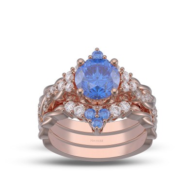 Rose Gold Round Cut Blue Sapphire 925 Sterling Silver 3-Piece Twisted Bridal Sets