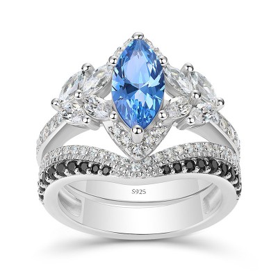 Marquise Cut Aquamarine 925 Sterling Silver Halo Bridal Sets