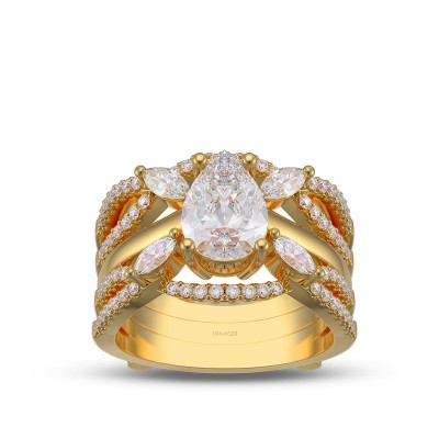 Yellow Gold Pear Cut White Sapphire 925 Sterling Silver Twisted Insert Bridal Sets