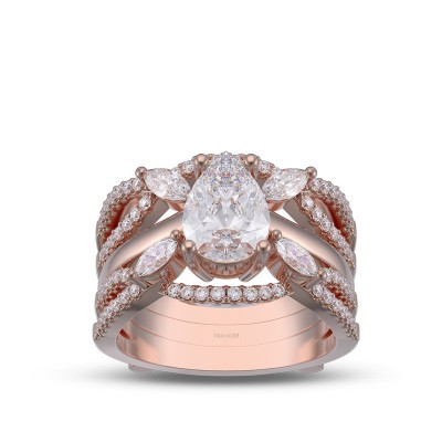 Rose Gold Pear Cut White Sapphire 925 Sterling Silver Twisted Insert Bridal Sets