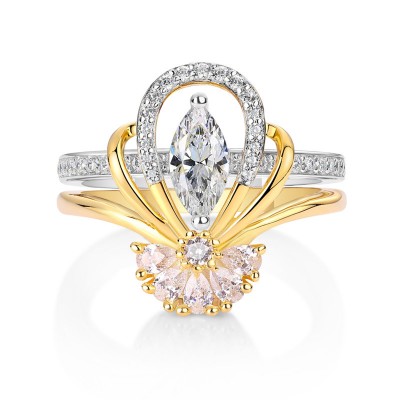 Marquise Cut White Sapphire 925 Sterling Silver Insert Two Tone Bridal Sets