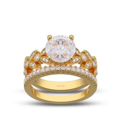 Yellow Gold Round Cut White Sapphire 925 Sterling Silver Leaf Bridal Sets