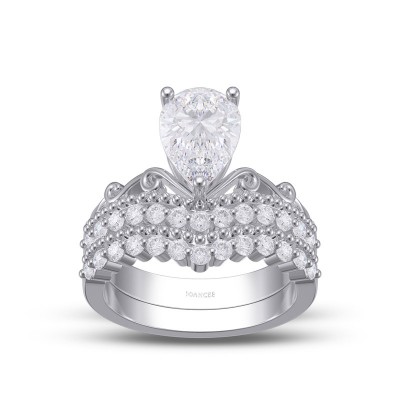 Pear Cut White Sapphire 925 Sterling Silver Crown Bridal Sets