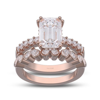 Rose Gold Emerald Cut White Sapphire 925 Sterling Silver Bridal Sets