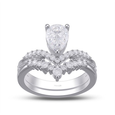 Pear Cut White Sapphire Sterling Silver Curved Bridal Sets