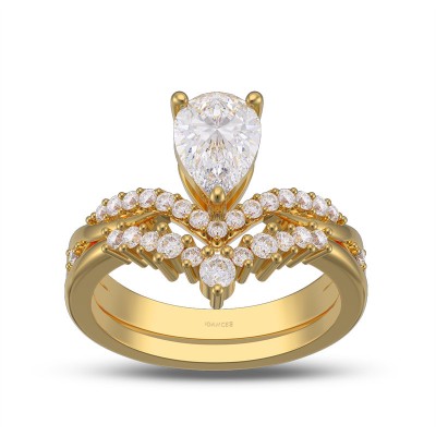 Yellow Gold Pear Cut White Sapphire Sterling Silver Curved Bridal Sets