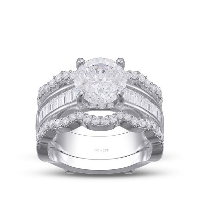 Round Cut White Sapphire Sterling Silver Insert Bridal Sets