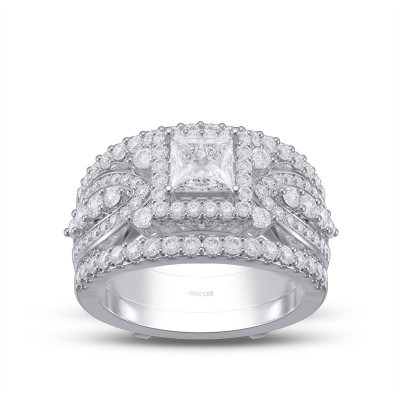 Princess Cut White Sapphire Sterling Silver Insert Halo Bridal Sets