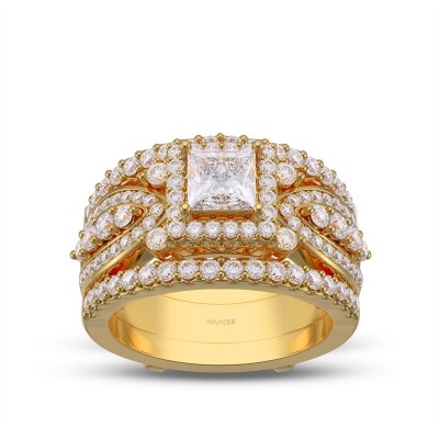 Yellow Gold Princess Cut White Sapphire Sterling Silver Insert Halo Bridal Sets