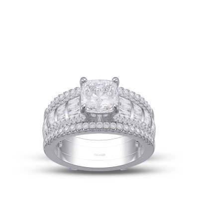 Cushion Cut White Sapphire Sterling Silver Insert Bridal Sets