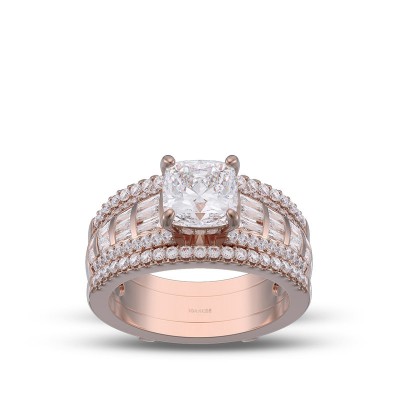 Rose Gold Cushion Cut White Sapphire Sterling Silver Insert Bridal Sets