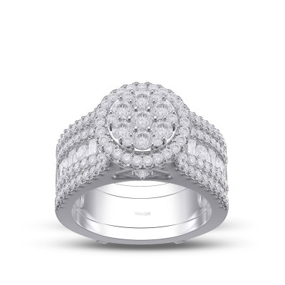 Cluster Round Cut White Sapphire Sterling Silver Halo Insert 2-Piece Bridal Sets