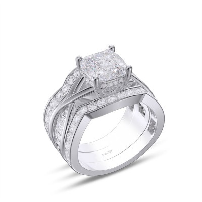 Cushion Cut White Sapphire Sterling Silver Twisted Insert Bridal Sets