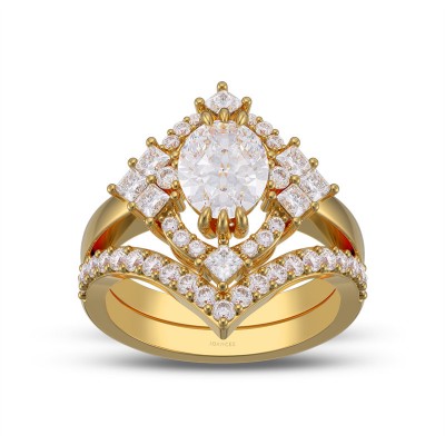 Yellow Gold Oval Cut White Sapphire 925 Sterling Silver Curved Halo Bridal Sets