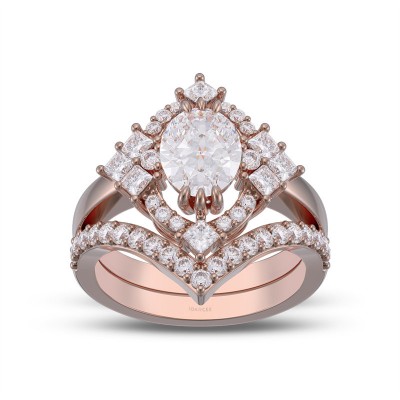 Rose Gold Oval Cut White Sapphire 925 Sterling Silver Curved Halo Bridal Sets