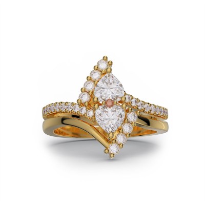 Yellow Gold Two Stone Heart Cut White Sapphire 925 Sterling Silver Bridal Sets