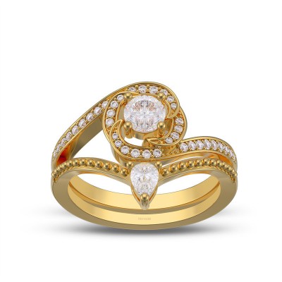 Yellow Gold Round Cut White Sapphire 925 Sterling Silver Curved Bridal Sets
